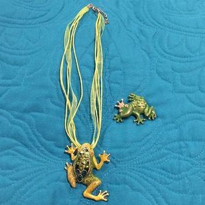 Frog necklace with cute frog pin